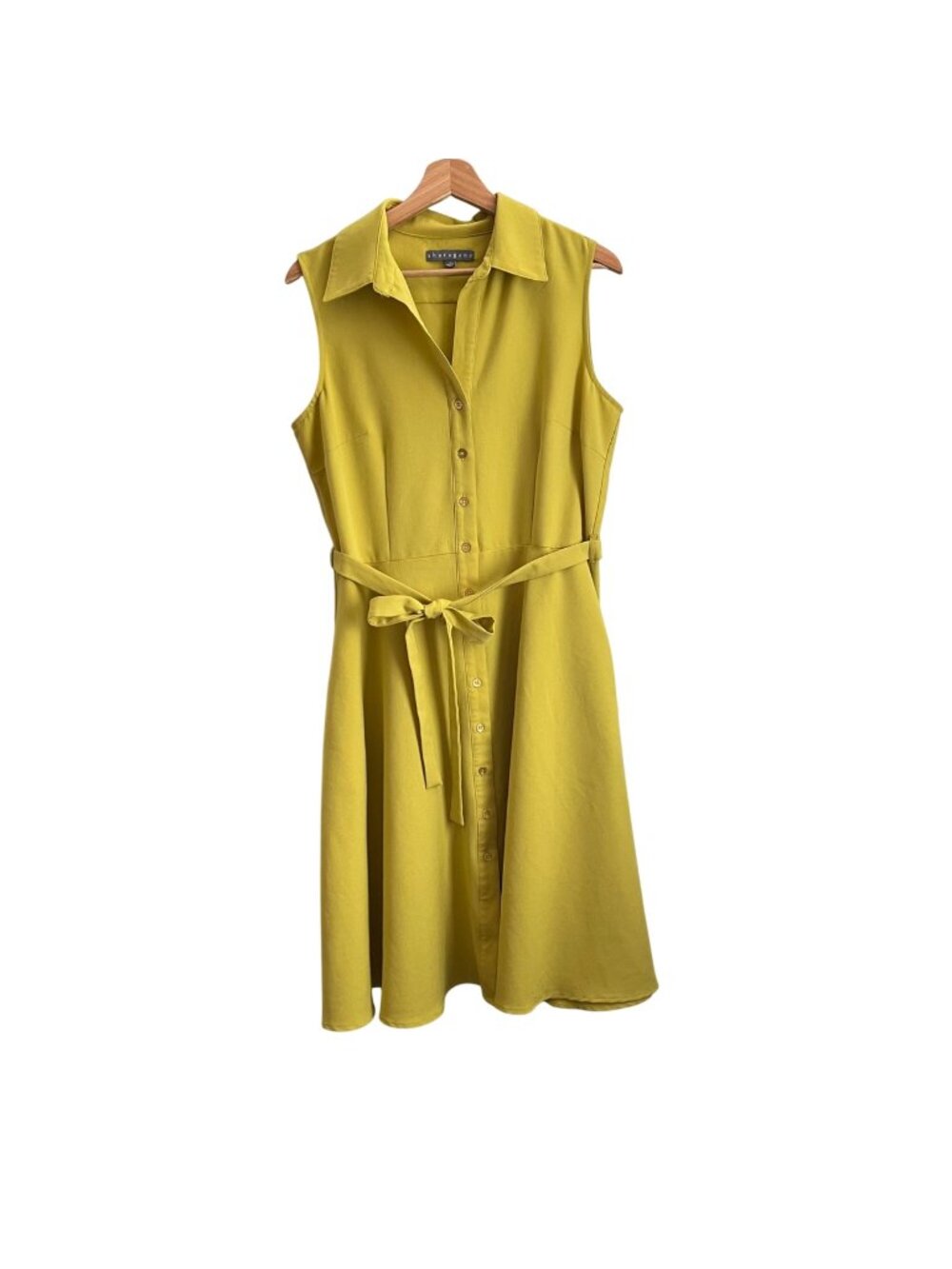 Sharagano Womens Sleeveless Shirt Dress Size 10 Button Front Belted Midi Classic